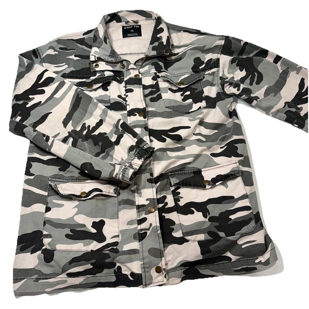 C'est‎ Toi Y2K Streetwear Camouflage Jacket 1xl Full Zip Military Style Grey